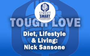Two-Tone Blue Image - A Brain and Microphone Collide - The Street Smart Mental Health Podcast - Tough Love - Diet, Lifestyle and Living: Nice Sansone